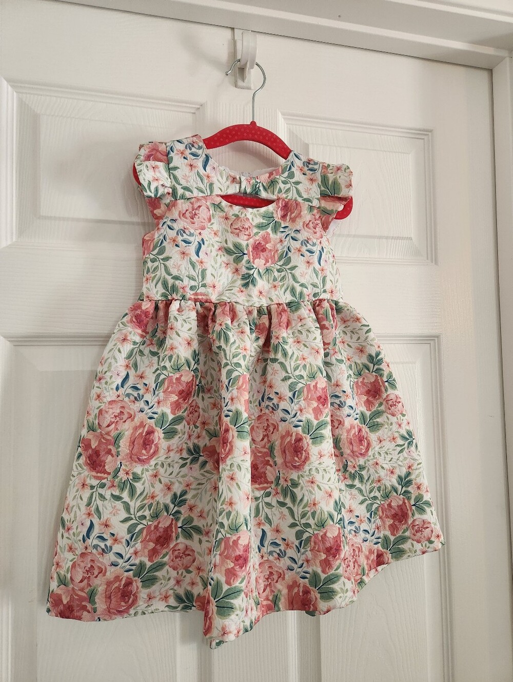 Bonnie Jean Floral Print Girls Dress Sz 4T Pink Green Rose Design Party Wedding